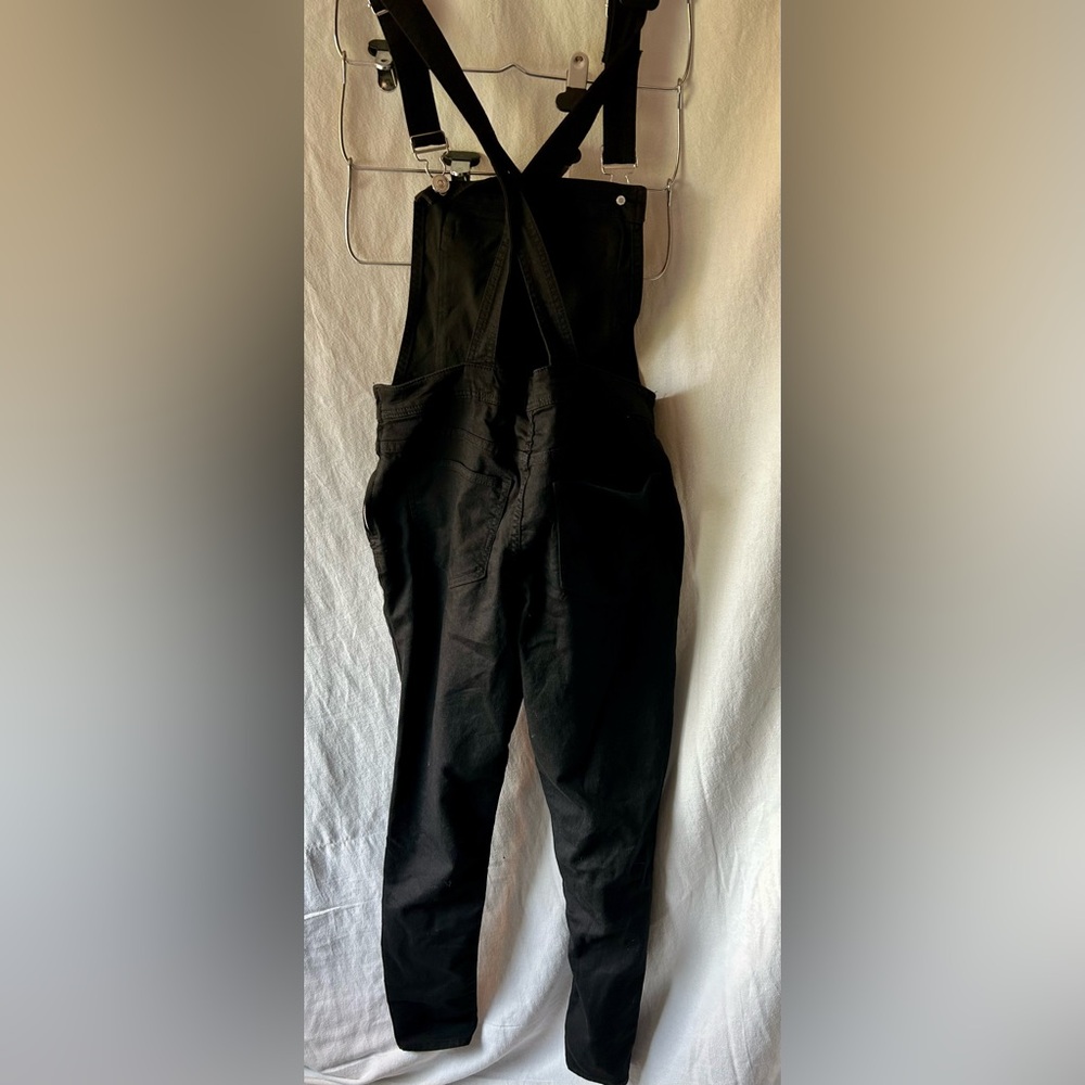 H&M Black Jumpsuit Overalls Denim Zipper Details Womens 10 Punk Skinny Leg - Picture 2 of 5